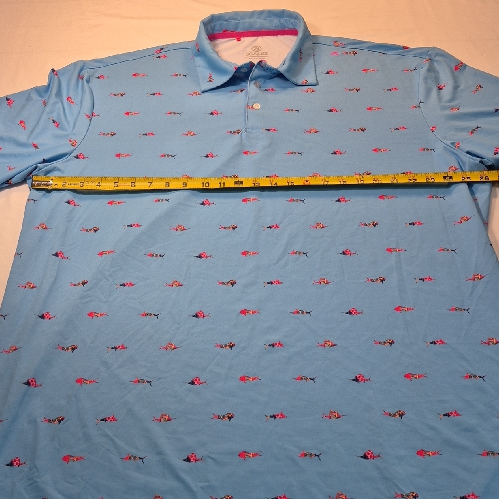 SCALES 3X Golf Polo Short Sleeve Shirt Blue and Pink Tropical Fish Pattern - Picture 6 of 16